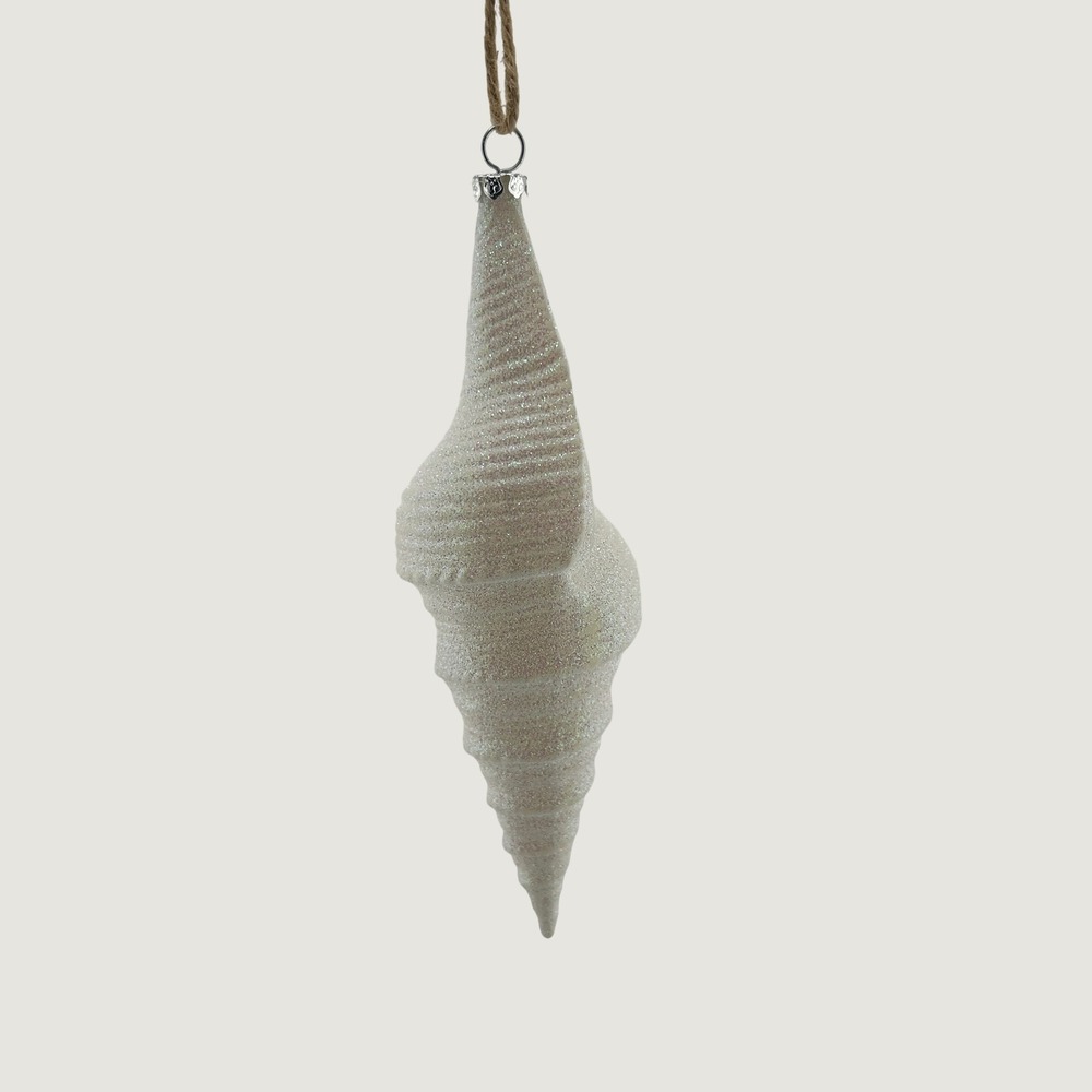 White Seashell Ornament Glitter Coastal Nautical Christmas Holiday Decor
